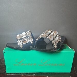 New Lauren Lorraine Black Slides with Crystal Embellishments